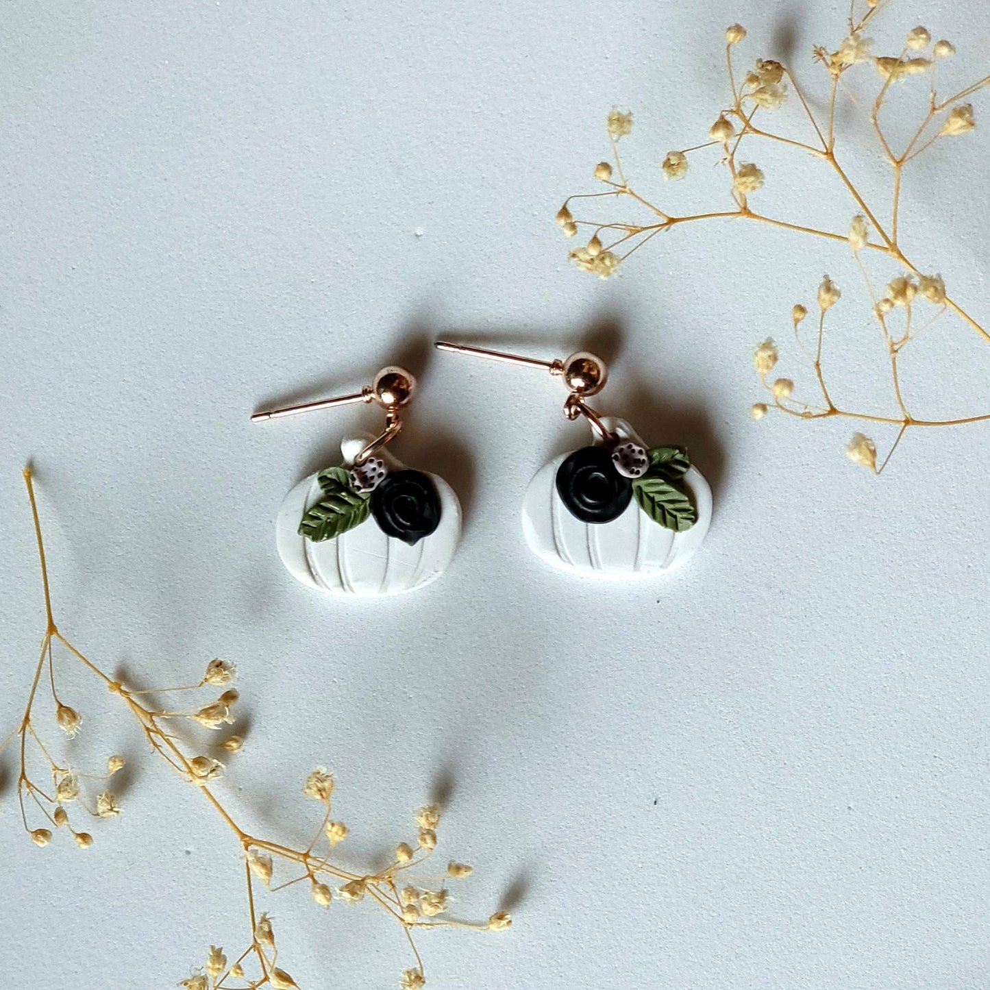 Floral Pumpkin Stud Earrings for Halloween, Handmade Fall