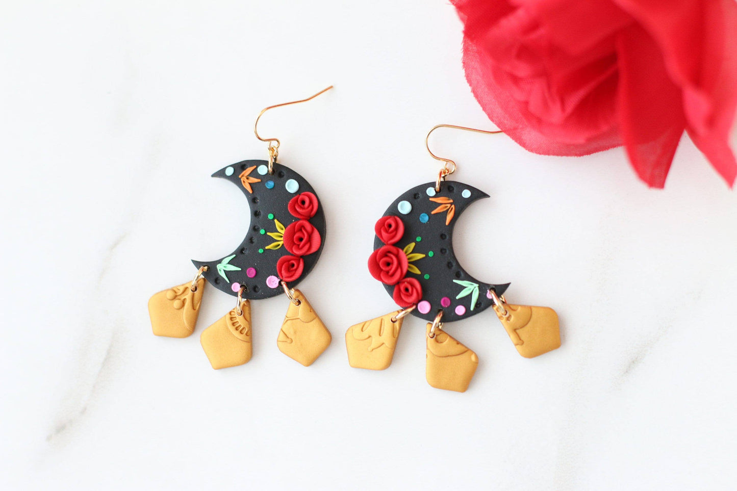 Mexican Earrings, Boho Moon Earrings for Women