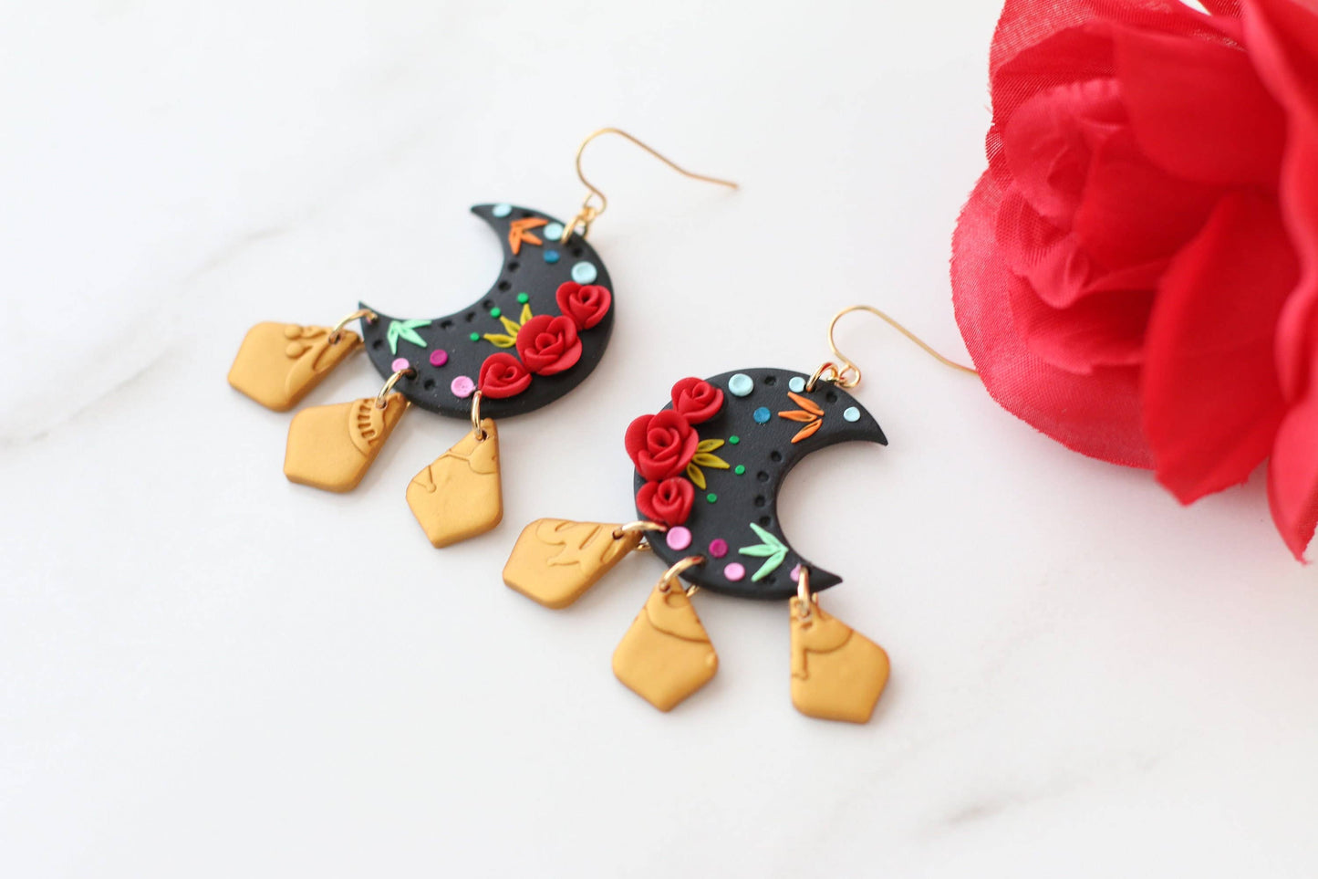 Mexican Earrings, Boho Moon Earrings for Women