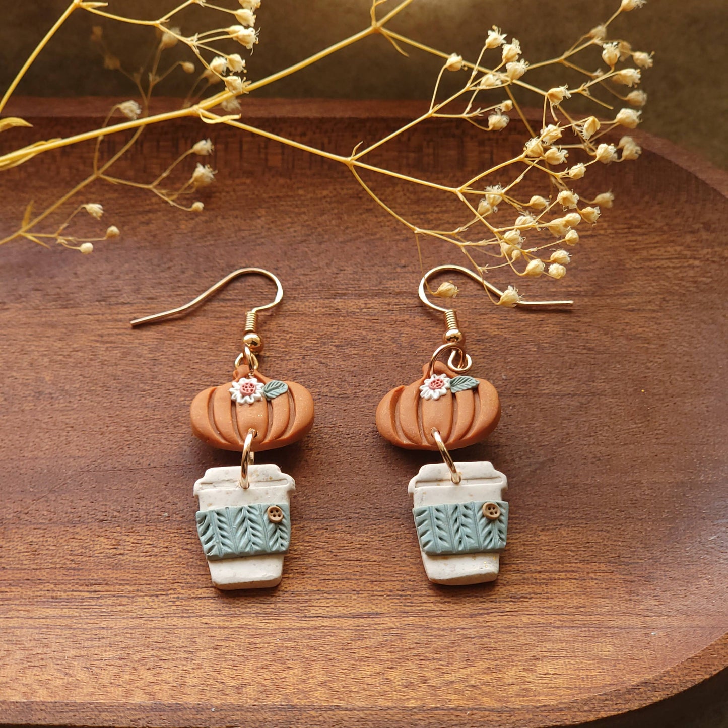 Pumpkin Latte Coffee Dangle Polymer Clay Earrings for Fall