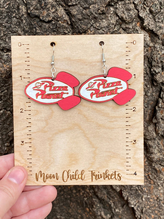 Pizza Planet Toy Story Inspired Hand Painted Wood Earrings