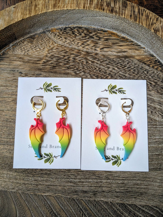 Pride Flag Dragon Wing Huggie Hoop Earrings: Pan Flag in Silver