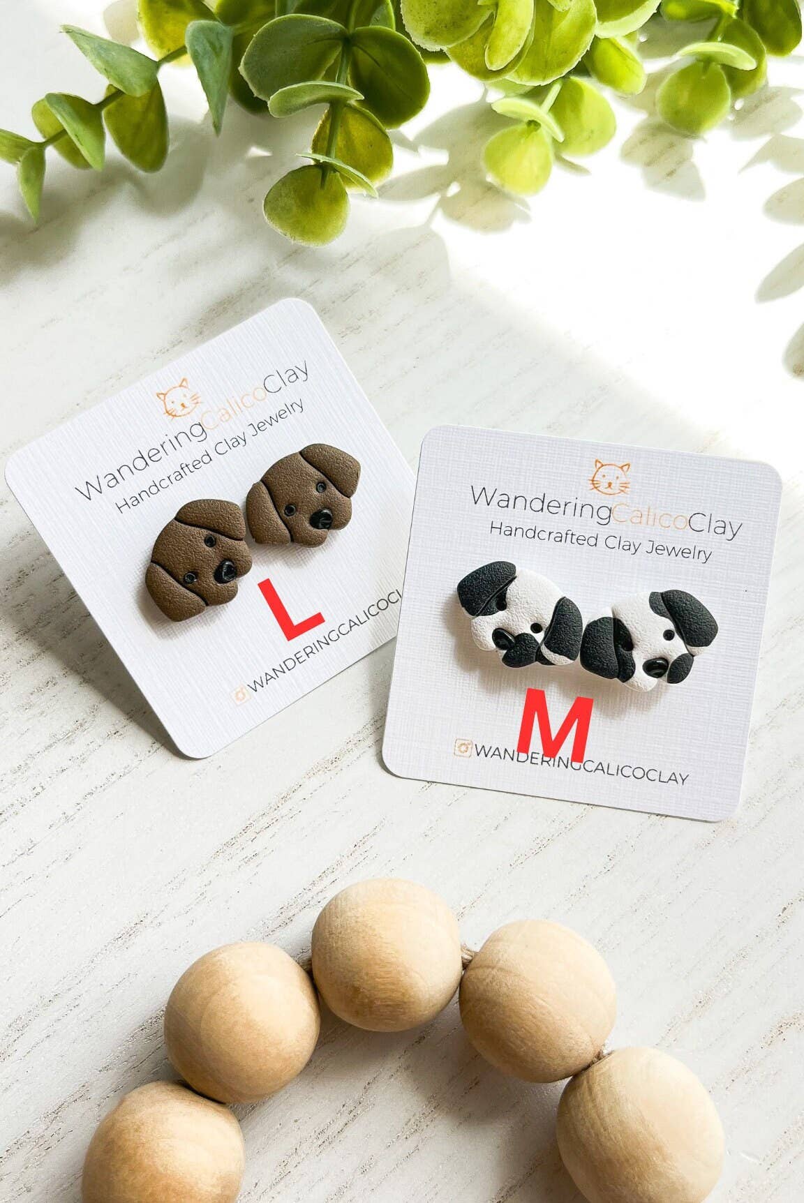 Dog Stud Earrings, Polymer Clay Dog Earrings, Dog Jewelry: E Black/Brown Fur