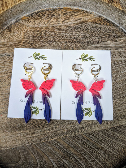 Pride Flag Fairy Wing Huggie Hoop Earrings : Bi Flag in Silver