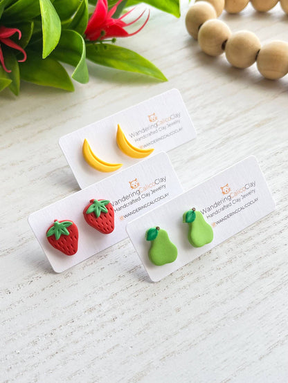 Polymer Clay Fruit Stud Earrings, Summer Fruit Jewelry: Peach (1 Pair)