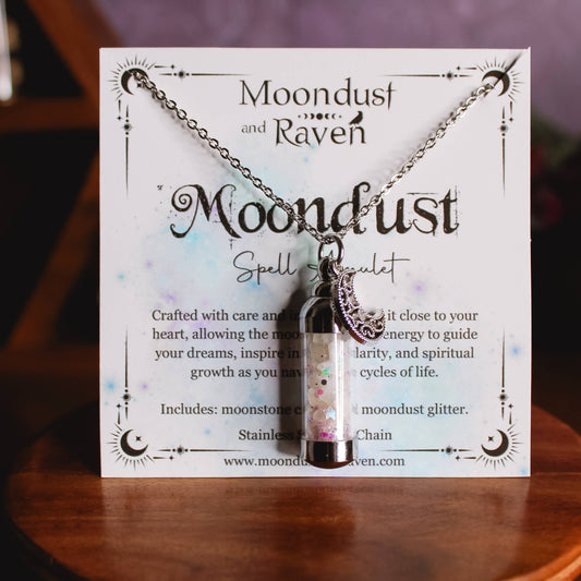 Moondust Spell Jar Amulet Necklace, Witchy Crystal Jewelry