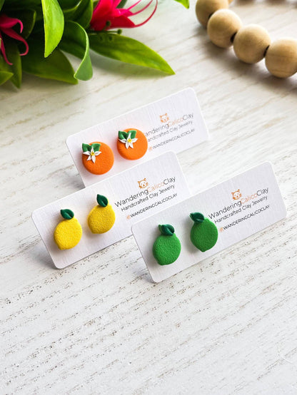 Polymer Clay Fruit Stud Earrings, Summer Fruit Jewelry: Peach (1 Pair)