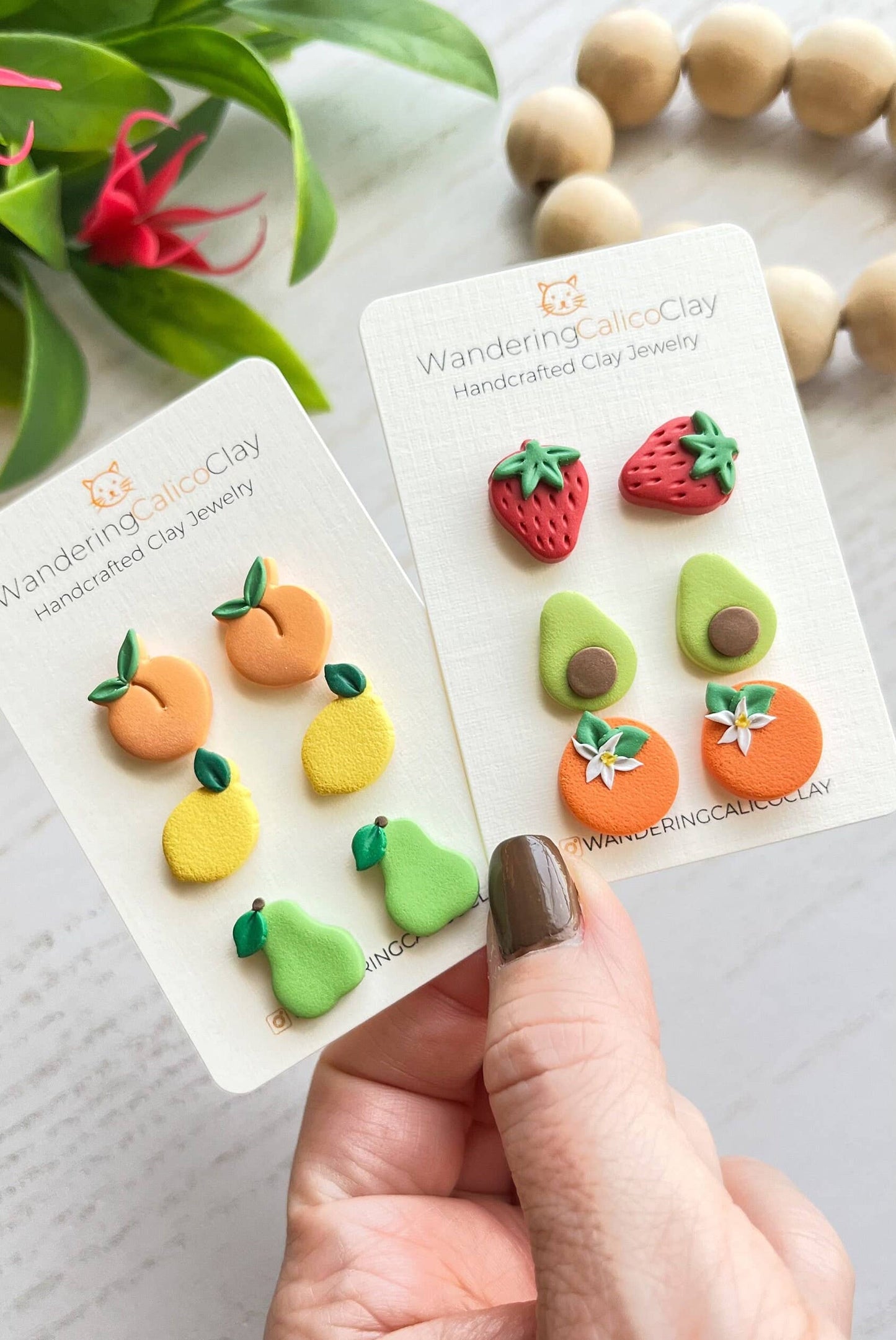 Polymer Clay Fruit Stud Earrings, Summer Fruit Jewelry: Peach (1 Pair)