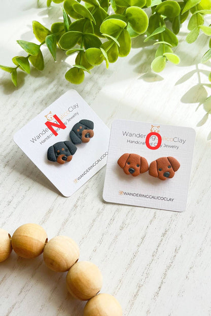 Dog Stud Earrings, Polymer Clay Dog Earrings, Dog Jewelry: E Black/Brown Fur