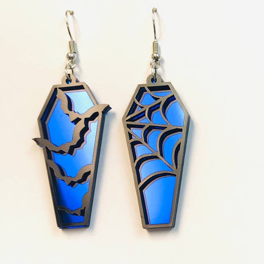 Acrylic Blue Coffin Earrings
