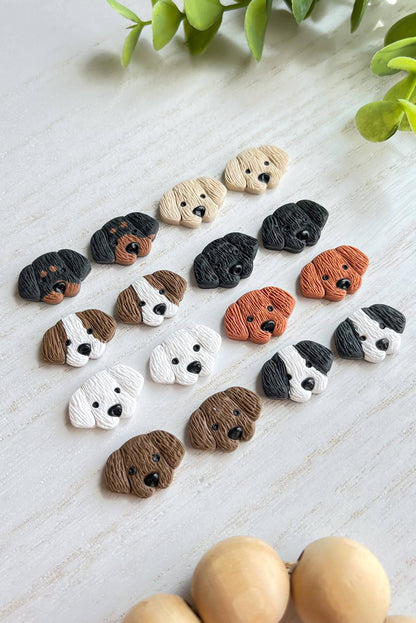 Dog Stud Earrings, Polymer Clay Dog Earrings, Dog Jewelry: E Black/Brown Fur