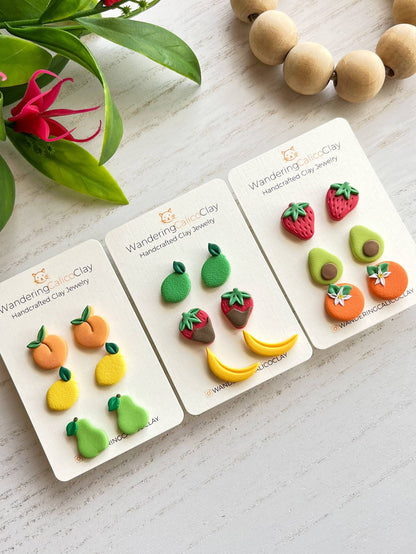 Polymer Clay Fruit Stud Earrings, Summer Fruit Jewelry: Peach (1 Pair)