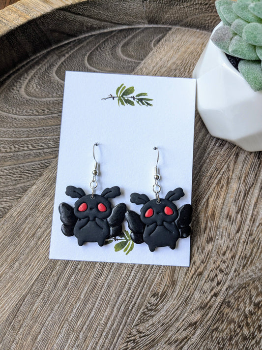 Moth Man Polymer Clay Earrings: Silver