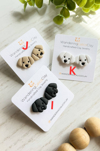 Dog Stud Earrings, Polymer Clay Dog Earrings, Dog Jewelry: E Black/Brown Fur