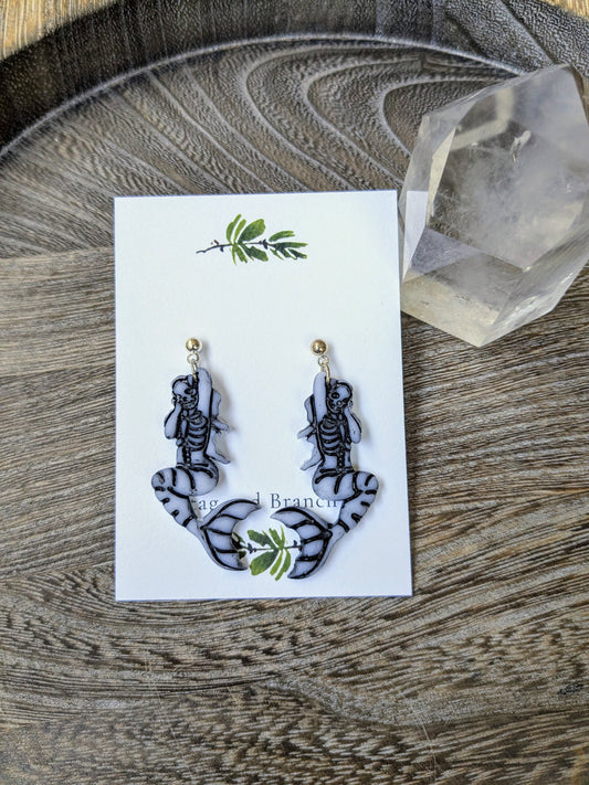 Skeleton Mermaid Gothic Earrings | Halloween 2024: Silver